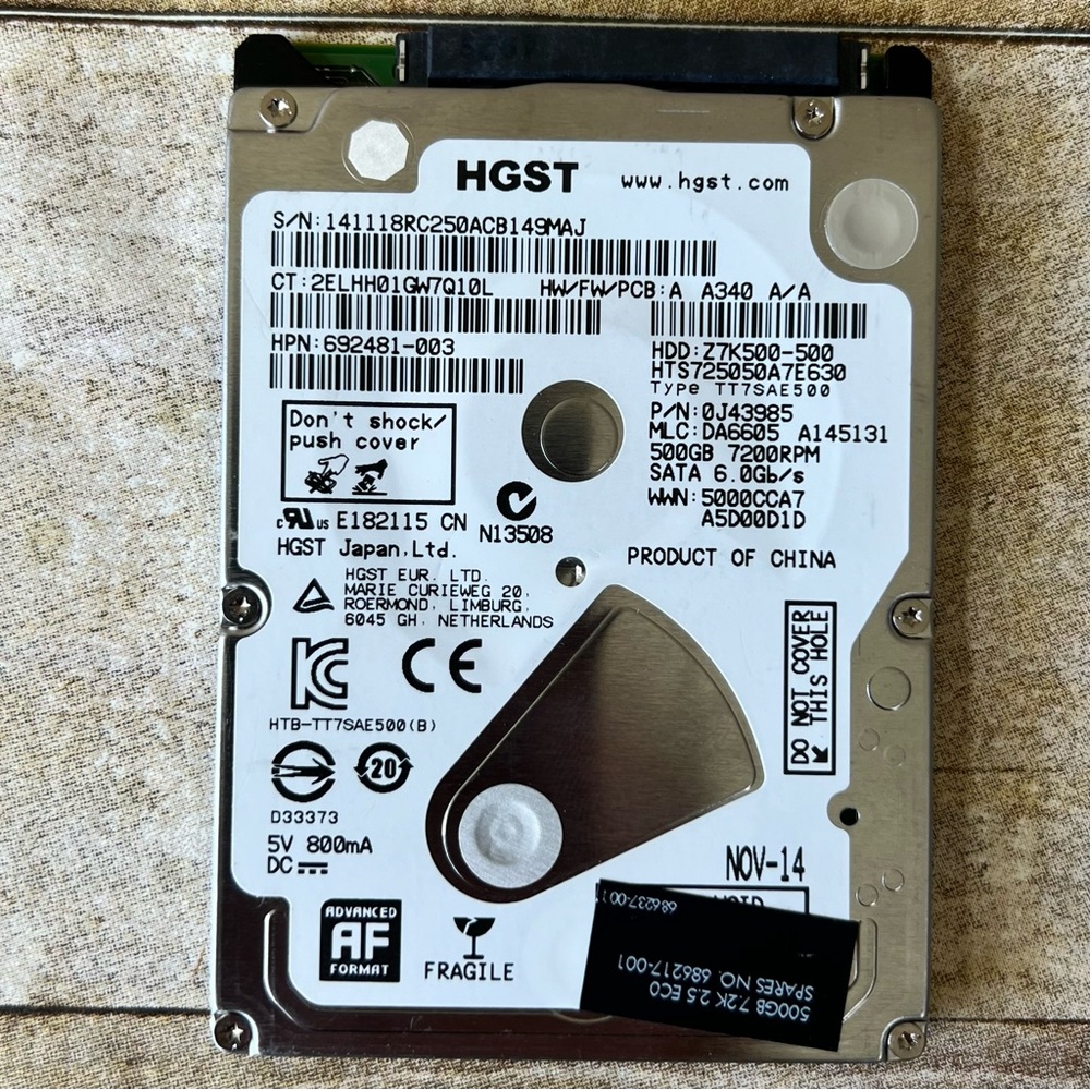 HGST 500GB 7200RPM 2.5 SATA 6.0Gb/s Laptop Hard Drive HTS725050A7E630 with Caddy
